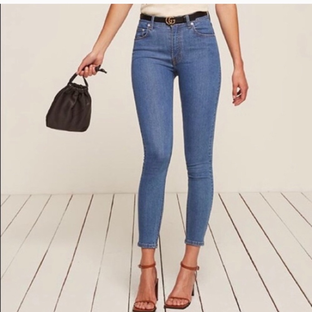 Reformation high rise skinny jean true blue